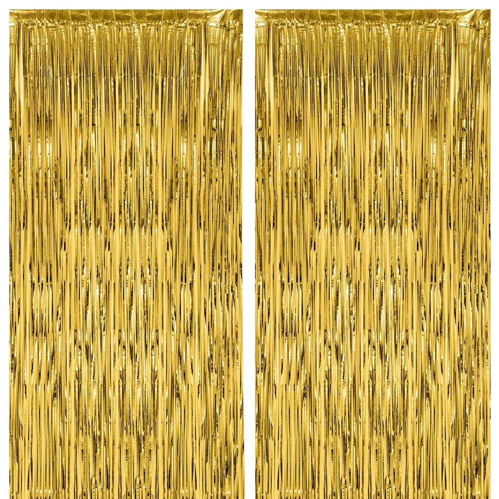 Voircoloria 2 Pack Gold Foil Fringe 39.6″W x 98.4″L (Pack of 2),