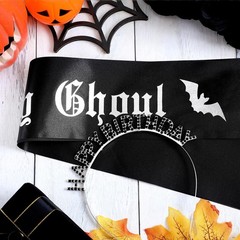 Gothic Birthday Decorations Set – 2 Pcs Black Sash & Headband for Emo Party, Spo