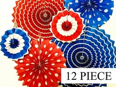 12 Red White Blue Paper Hanging Fans Decoration Wedding Events Party Baby Shower