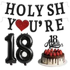 Funny 18th Birthday Decorations for Girls Boys – Glitter Black