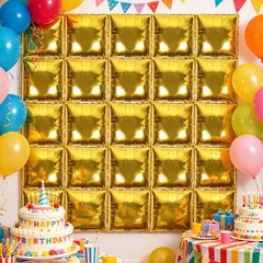 50Pcs Gold Square Foil Balloon Wall Backdrop Reusable Aluminum Foil Party Decor