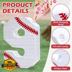 Poen Baseball Piñata with Blindfold, Stick, Confetti Sports Piñata for Kids B…