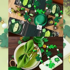 8.2Ft St Patrick’s Day Garlands 3D Felt Shamrock Clover Garlands with Gold Bead
