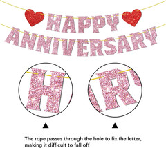 Happy Anniversary Banner Pink Glitter 10Th 20Th 30Th Wedding Birthday Anniversar