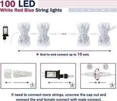 Plug-in 4th of July 100-LED String Lights, 33ft Red White Blue Indoor/Outdoor