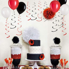 Black and Red Foil Swirl Hanging Decoration for Birthday Graduation Wedding New