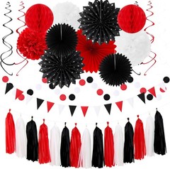 Black White-Red Party-Decorations – 33pcs Birthday Banner,Streamers Tassel