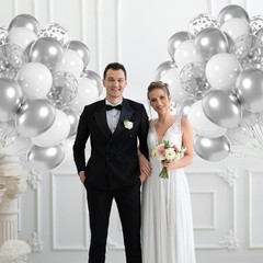 60pcs Silver and White Balloons with Confetti for Birthday and Party Decor