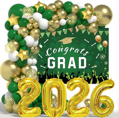 Graduation Decorations Class of 2026: Pink and Gold Graduation Balloons Arch Kit