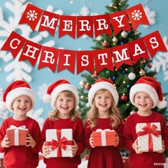 Merry Christmas Banner Sign Pre-Assembled Hanging Decorations Party Supplies
