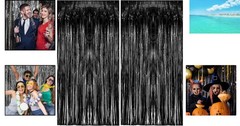Elegant 2 Pack Black Metallic Foil Fringe Curtains for Stunning Party Backdrops