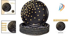 Chic Black and Gold Disposable Dessert Plates – 50 Count for Birthdays & Events