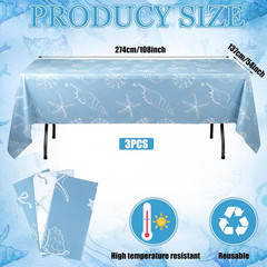 3 Pcs Blue Bow Starfish Seashell Tablecloth Ocean Coastal Nautical Beach Party D