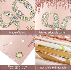 Happy 90Th Birthday Banner Backdrop Decorations for Women, Rose Gold 90 Birthday