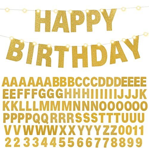 TaoBary 112 Pcs DIY Letter Banner Glitter Customizable Banner Kit Custom Gold