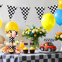 Checkered Flag Banner Race Car Party Decorations Supplies 100Ft Black White