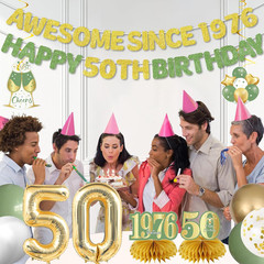 12Pcs 50Th Birthday Decorations Kit for Women Men, Sage Green Happy 50Th Birthda