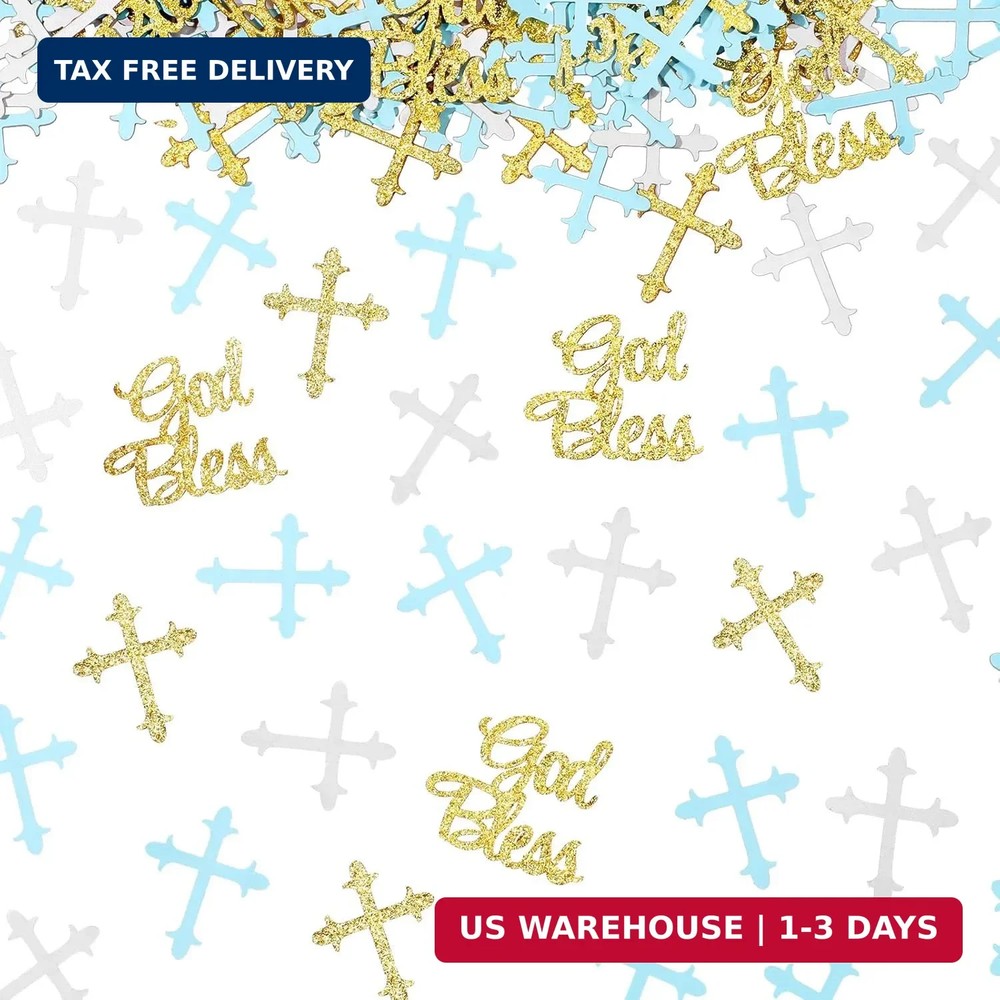 Marspark 300 Pcs Baptism Confetti Glitter Cross God Bless Table Confetti Cross D
