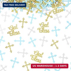 Marspark 300 Pcs Baptism Confetti Glitter Cross God Bless Table Confetti Cross D