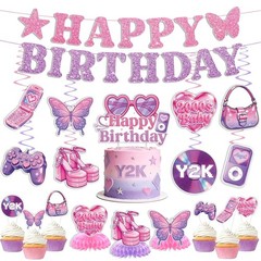 Y2K Party Decorations 35PCS Easy Setup Includes Banner Hanging Swirls Party