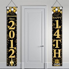 14th Birthday Decorations Boys Girls – Black Gold Awesome Since 2012 Door Ban…