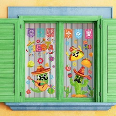 Whaline 9 Sheet Mexican Fiesta Party Window Clings 7.9×11.8 Inch, Multicolor