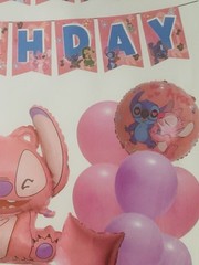 Stitch Angel Theme Birthday Party Decorate Supplies，Balloon and Banner Set