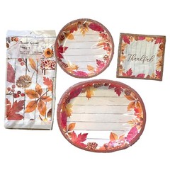 Thanksgiving Dinner Party Supplies 12 Guests Paper Plates Napkins Tablecover