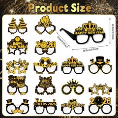 16 Pcs Happy New Year 6.1 inches by 4.7 inches, Black Gold