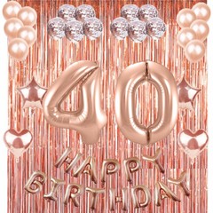 40th Rose Gold Happy Birthday Banner Confetti Balloon Party Decoration Supplies