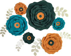 Paper Flower with Leaf for Wall Pack of 6 (Blackish Green Teal)