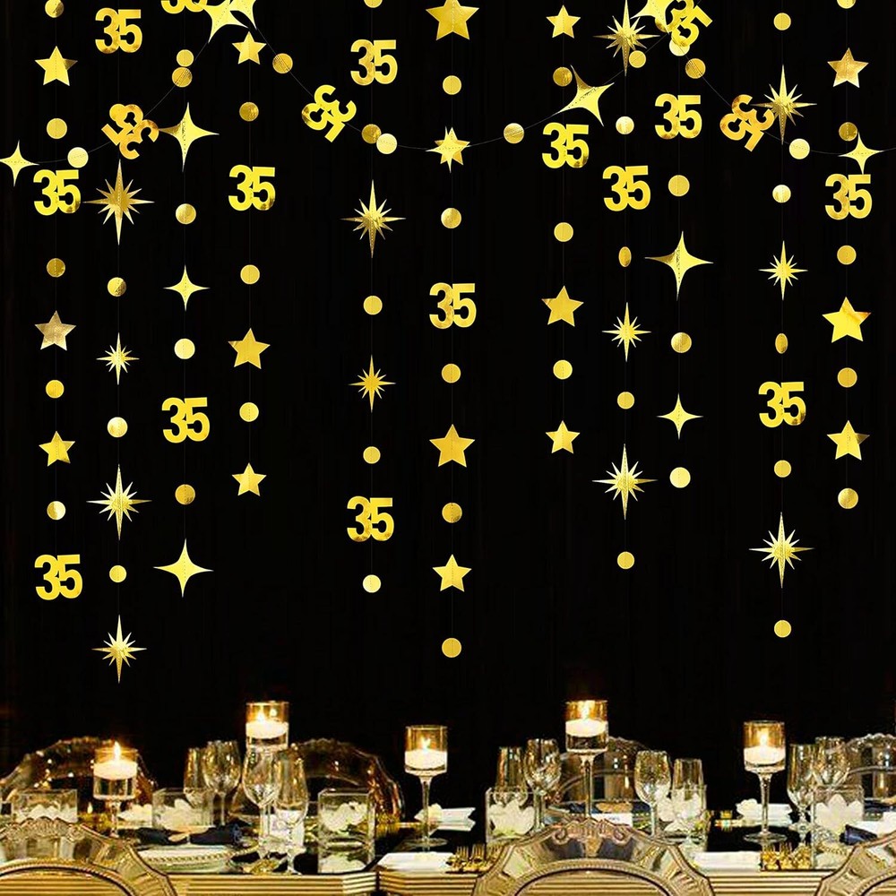 Gold 35th Birthday Decorations Number 35 Circle Dot Twinkle Star Garland