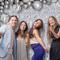 Wavy Silver Foil Curtain Backdrop 3.2×6.5 Feet Metallic Tinsel Streamer 2 PCS