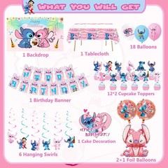 Pink Stitch Birthday Party Supplies Stitch Party Decorations Include Banner B…