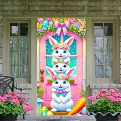 Easter Decorations Colorful Flowers Eggs Carrot Bunny Door Cover Banner 71×35″