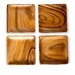 WRIGHTMART Set of 4 Acacia Wood Plates, 8 Inch 4 8 x 8 inches, Natural