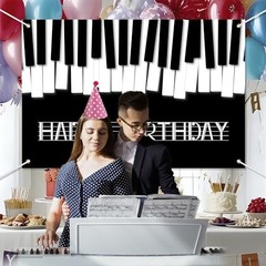 Piano Happy Birthday Banner Backdrop Black White Music Piano Keyboard Theme
