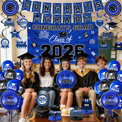 Class of 2026 Graduation Party Decorations – Blue and Black Theme Set