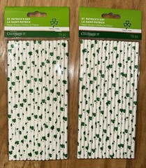St. Patrick’s Day Paper Straws Shamrocks 2-Packs (16) Party and 9 Necklaces Lot