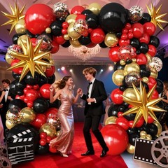 Red Gold Black Balloon Arch Kit for 2026 Graduation Birthday Casino Party Decor