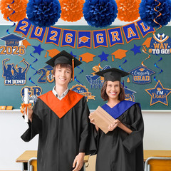 Orange and Blue Graduation Decorations, Grad Banner and Congrats Grad Hanging Sw