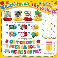 Back to School Decorations – Watch Out Preschool Banner, Hanging Swirls and H…