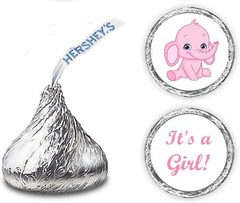 RokAPary 324 Pink Elephant Its a Girl Baby Shower Favors Stickers for Baby Showe