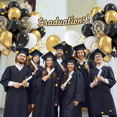Black White and Gold Balloons, 60Pcs 12Inch Black White Metallic Gold Confetti B