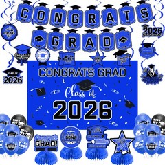 Graduation Decorations 2026 Blue Themed Set Congrats Grad Banner, Class of 2…