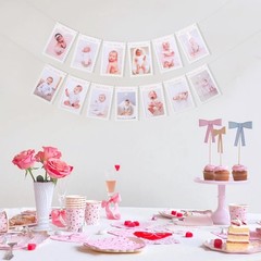MADENG DIY First Year Monthly Photo Banner, Baby Girls One Year Pink Scallope…
