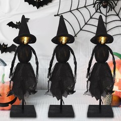 Witch Decorations Indoor 3pcs Primitive Halloween Witch on Wooden Stand