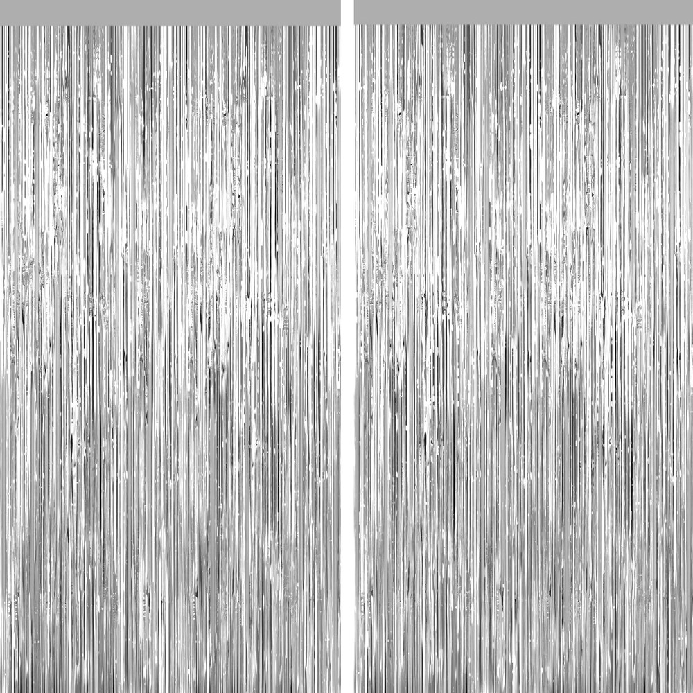 Silver Tinsel Backdrop Foil Fringe Curtains Metallic Door Streamers 2 PCS