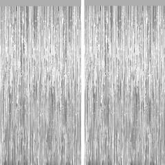 Silver Tinsel Backdrop Foil Fringe Curtains Metallic Door Streamers 2 PCS
