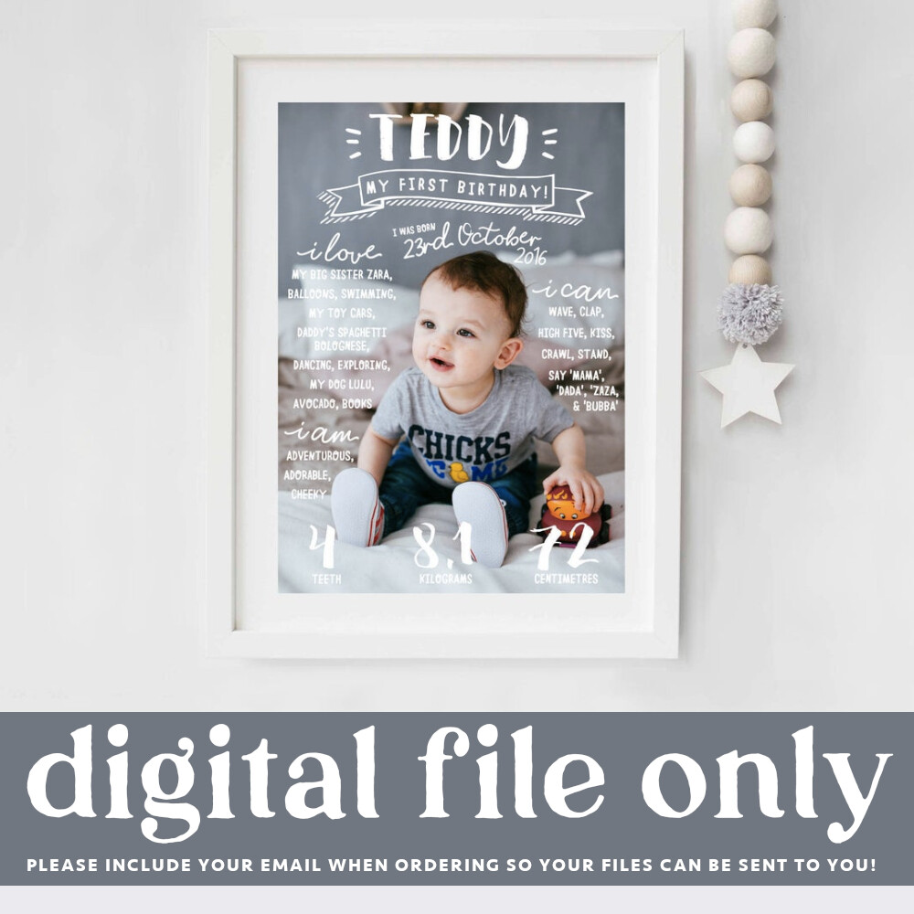 Printable First Birthday Milestone Board, Boy’s Girl’s 1st Party Decoration PDF